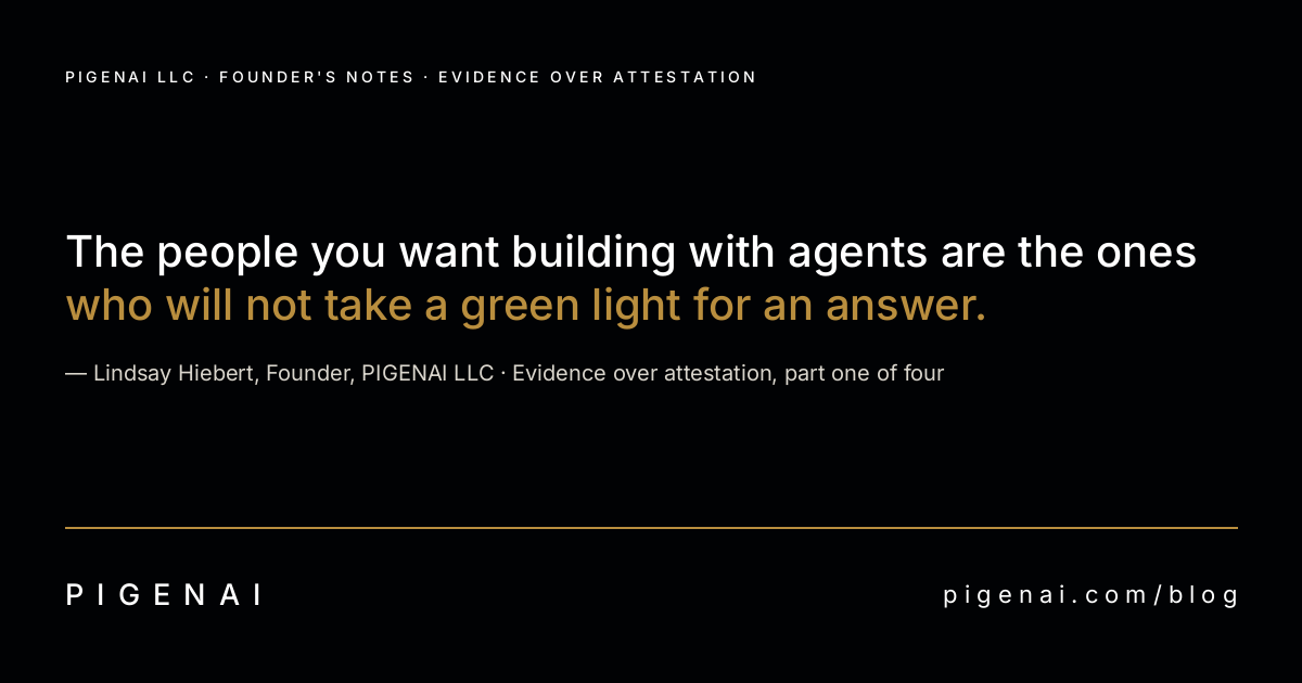 Dark card with the quote, attributed to Lindsay Hiebert, Founder, PIGENAI LLC.
