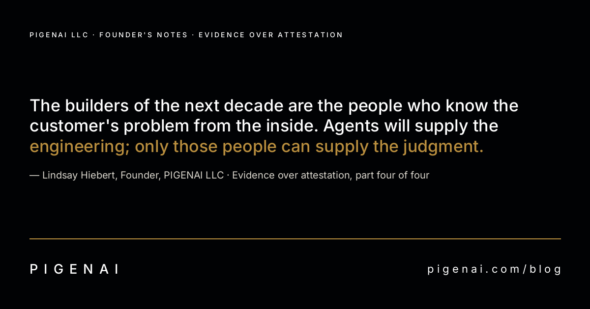 Dark card with the quote, attributed to Lindsay Hiebert, Founder, PIGENAI LLC.